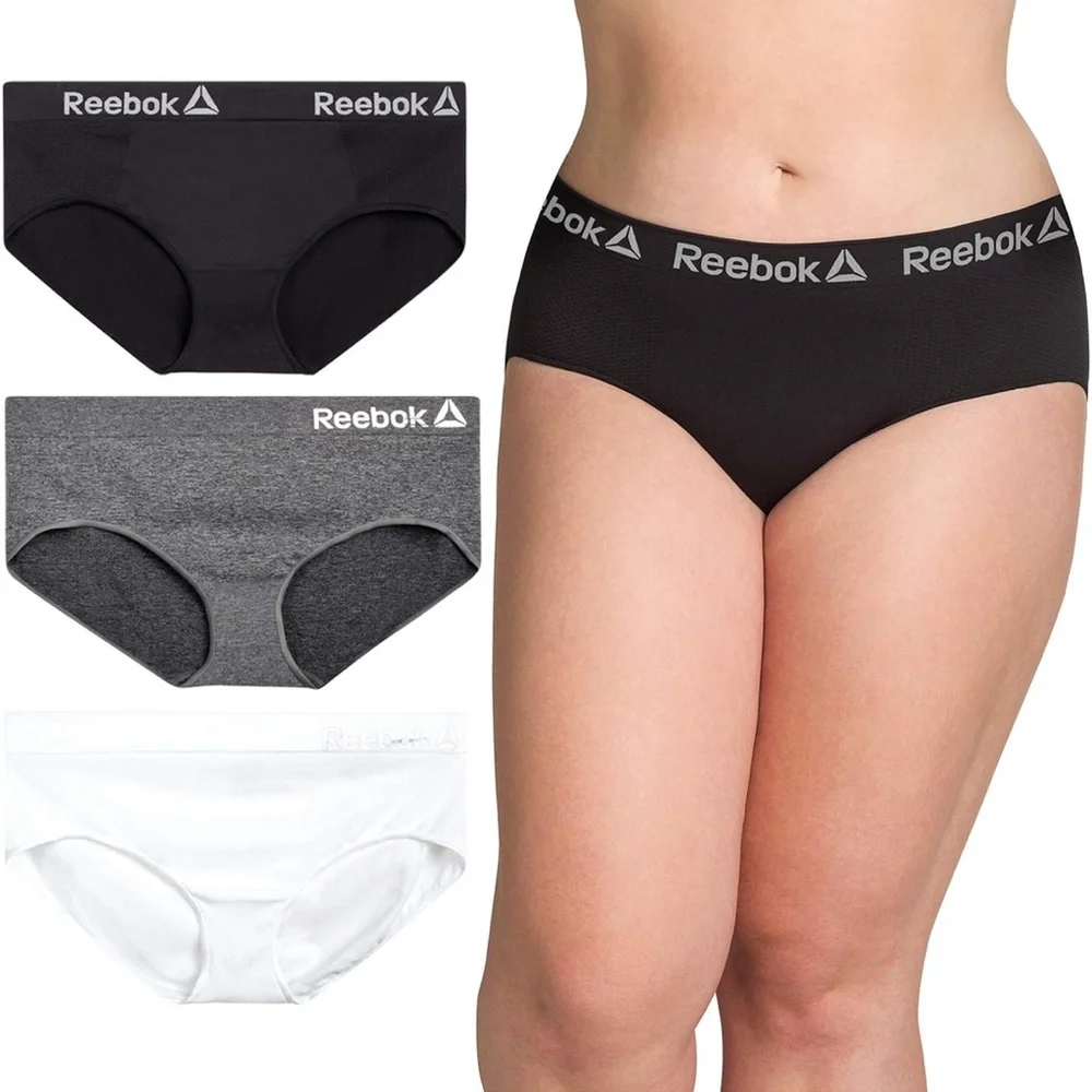 Reebok Seamless Hipster Underwear 5 Pk Black, Gray, White, Burgundy Pink Sm 4/6